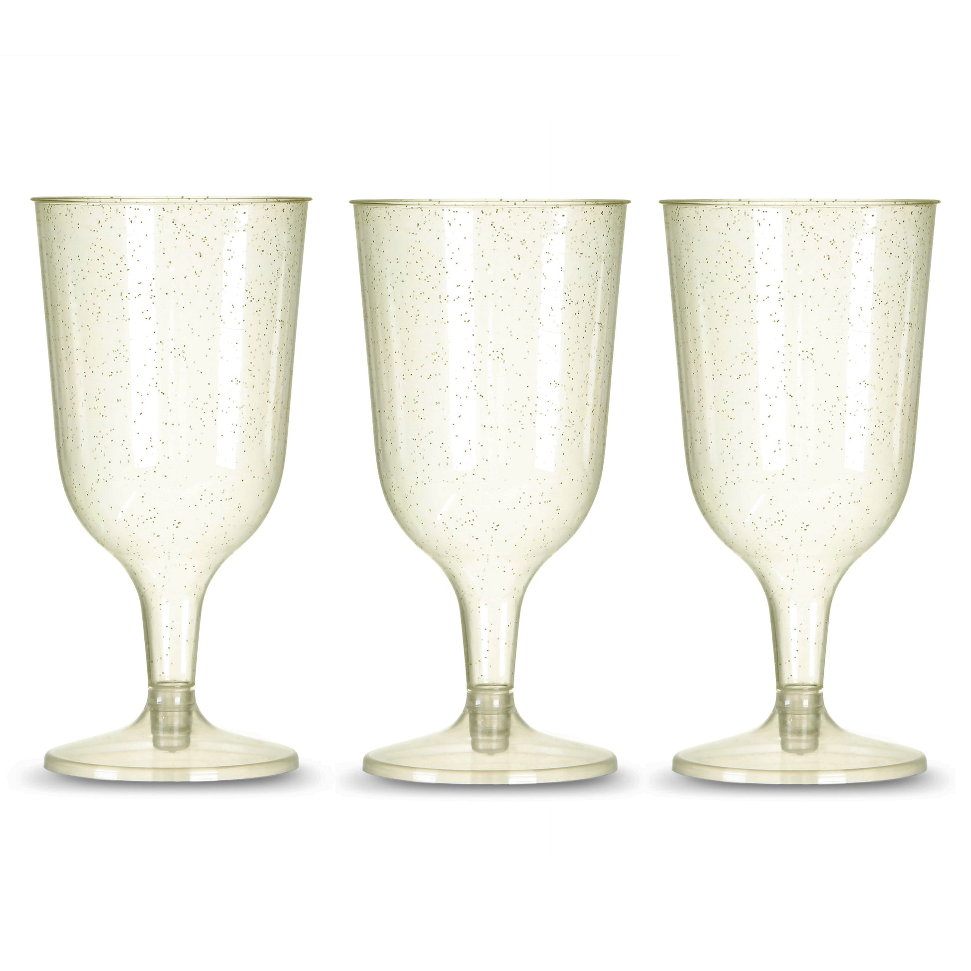 6 x Gold Glitter Plastic Disposable Wine Glasses 200ml