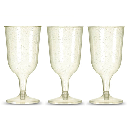 6 x Gold Glitter Plastic Disposable Wine Glasses 200ml