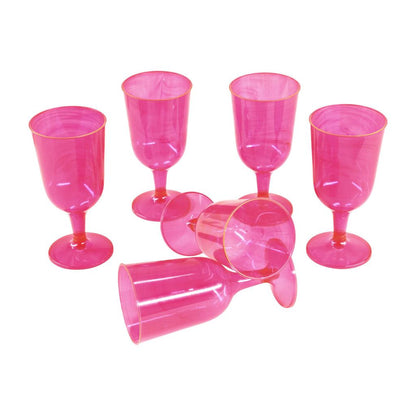 Pink Plastic Wine Glasses Goblets 2 piece Hen Party Disposable Pack of 6