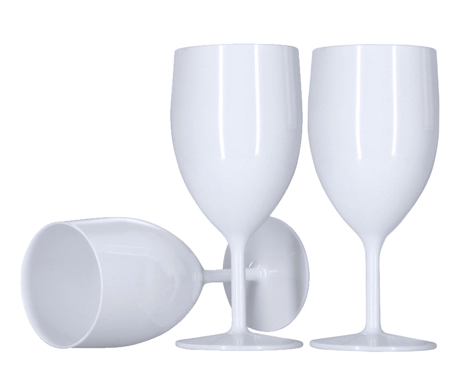 12 x White Plastic Reusable Wine Glasses 250ml 8.7oz