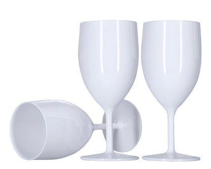 24 x White Plastic Reusable Wine Glasses 250ml 8.8oz