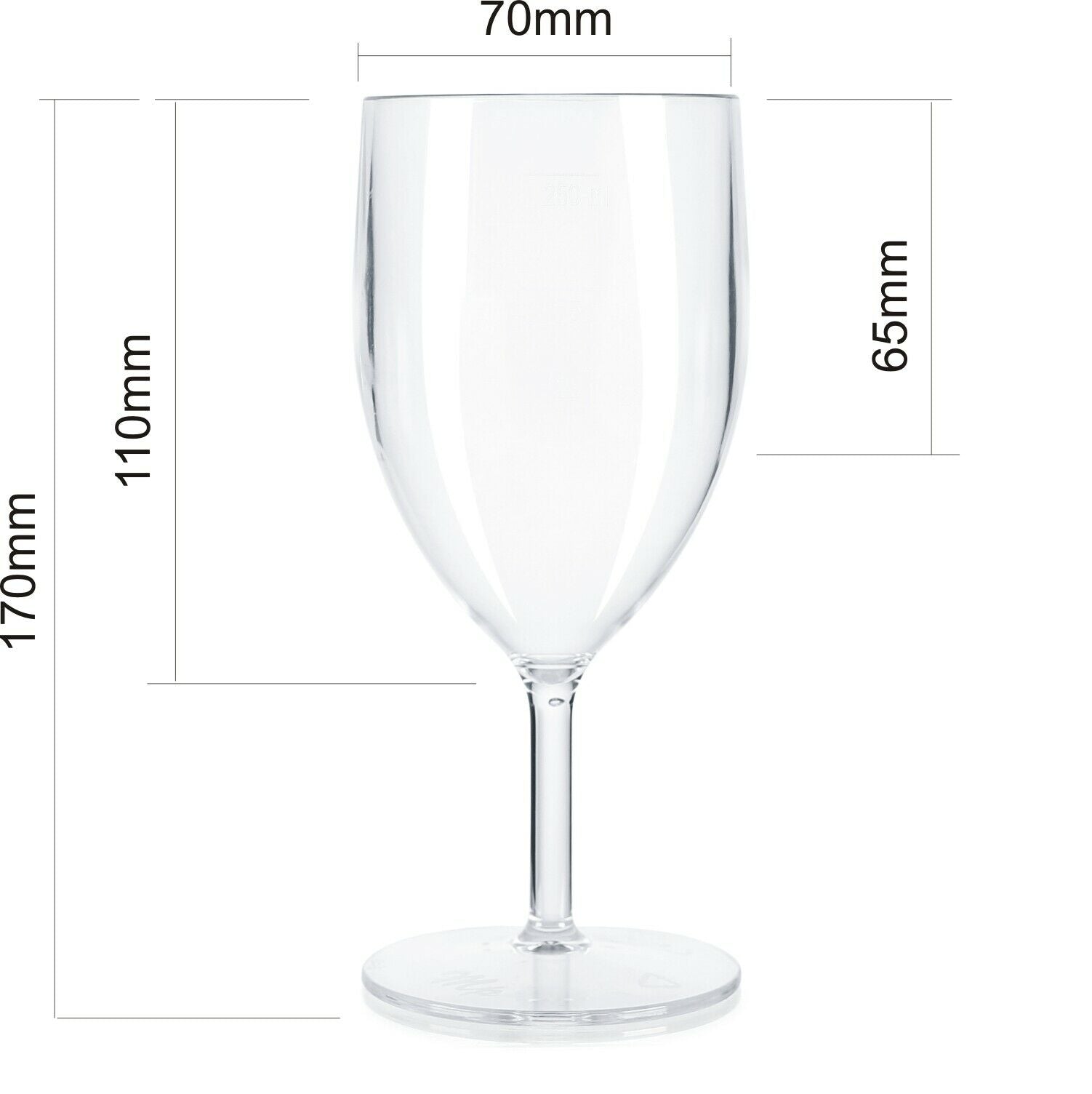 6 x White Plastic Reusable Wine Glasses 250ml 8.7oz