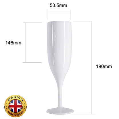 24 x White Reusable Plastic Prosecco Flutes 175ml 6oz