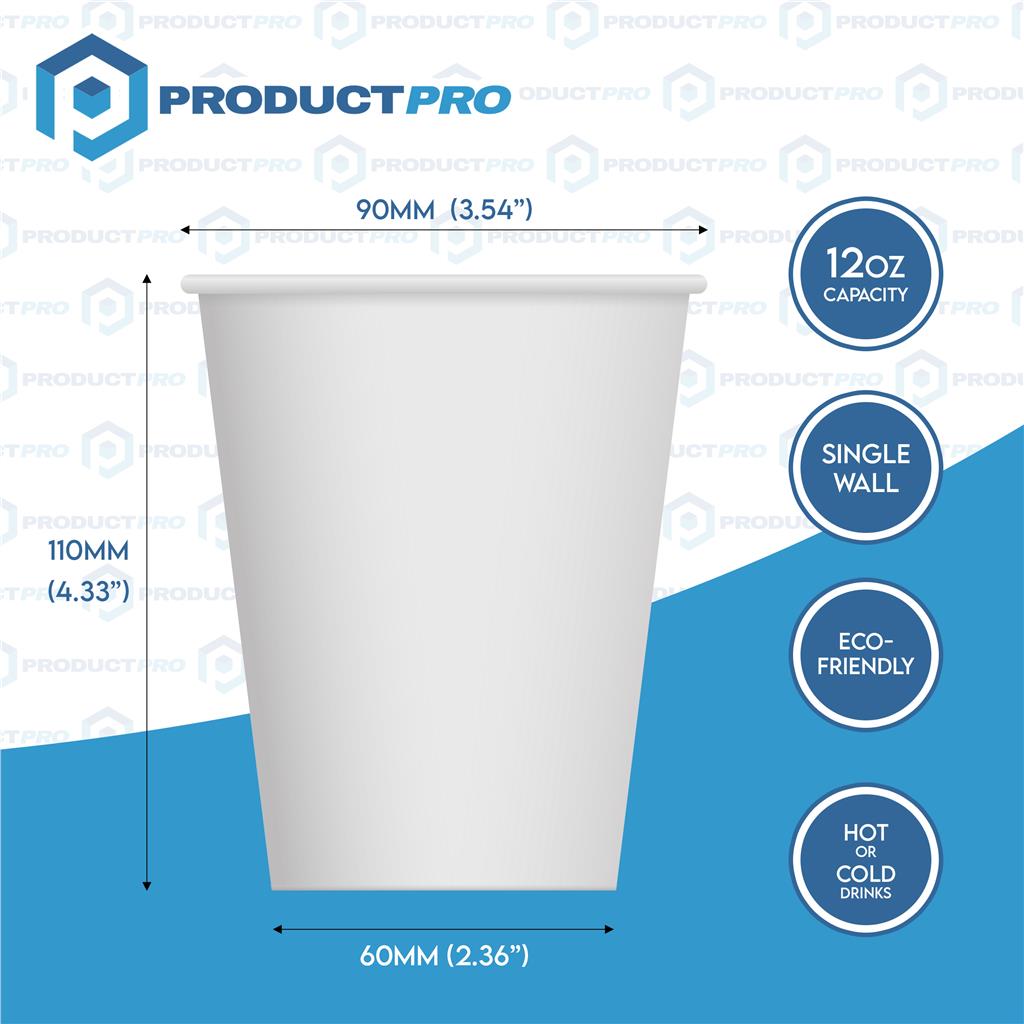 1000 x White Disposable Paper Cups for Tea, Coffee, Hot Drinks 340ml 12oz