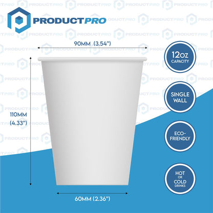 1000 x White Disposable Paper Cups for Tea, Coffee, Hot Drinks 340ml 12oz