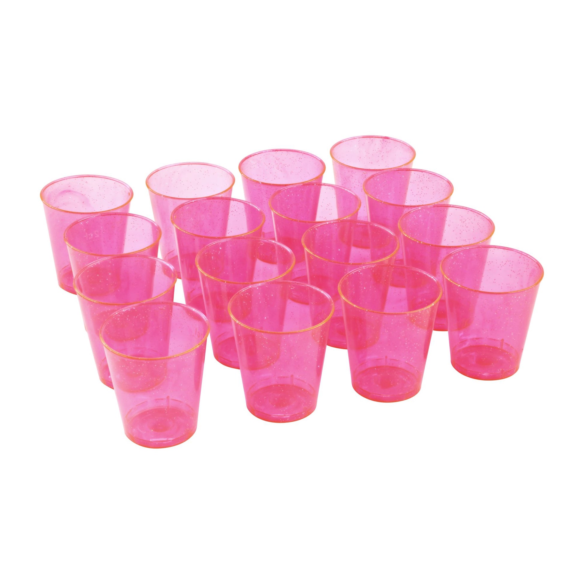 36 x Pink Silver Glitter Plastic Disposable Shot Glasses 30ml 3cl